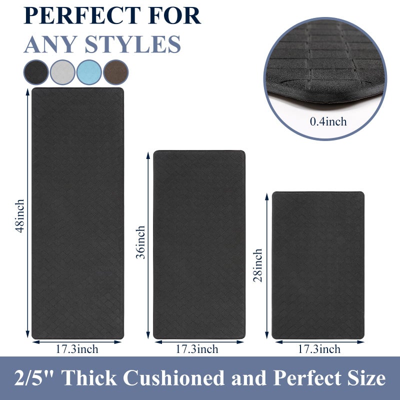 HEBE Anti Fatigue Kitchen Mats for Floor Set of 3 Cushioned Kitchen Rug Sets 3 Piece Non Slip Kitchen Rugs and Mats Waterproof Comfort Standing Mat Runner for Home Office,Sink,Laundry - Image 2