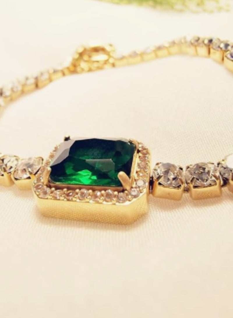 سوار الماس الكريستال الأخضر للمرأة ، سوار مطلي بالذهب 14K قابل للتعديل سوار رائع سوار سحر غير تغيير اللون الموضة الملحقات المجوهرات - Image 1