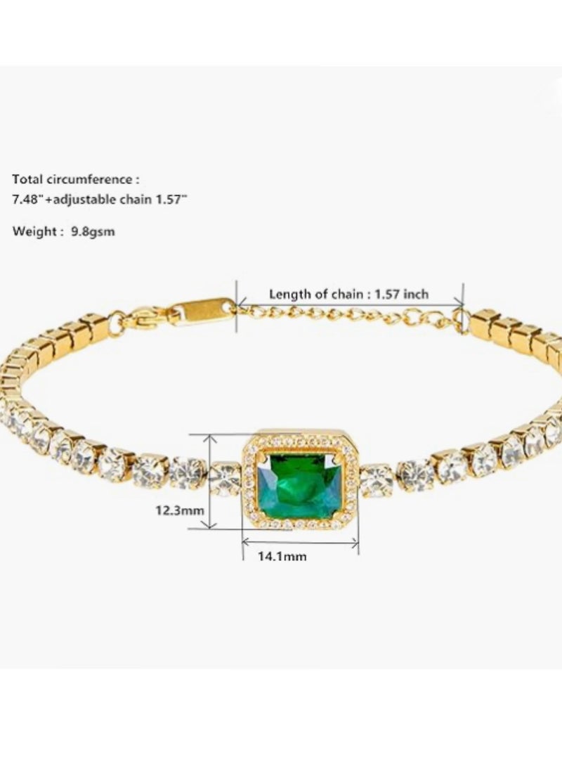 سوار الماس الكريستال الأخضر للمرأة ، سوار مطلي بالذهب 14K قابل للتعديل سوار رائع سوار سحر غير تغيير اللون الموضة الملحقات المجوهرات - Image 3