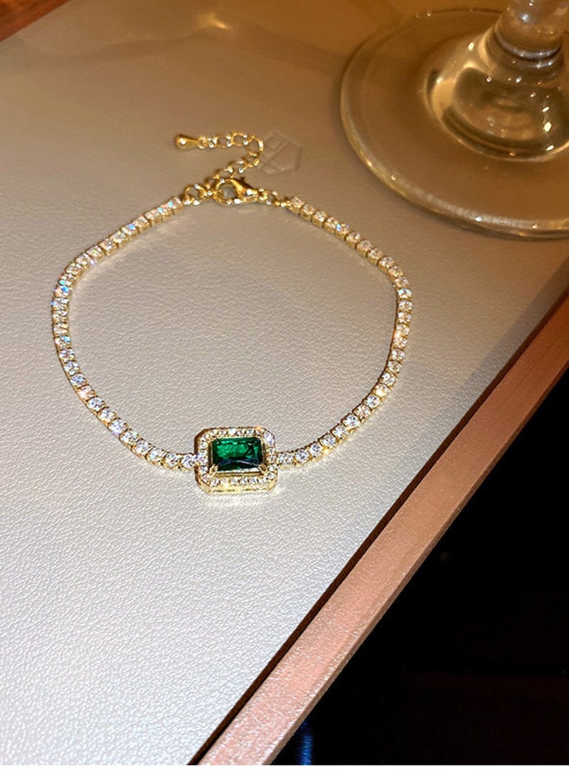 سوار الماس الكريستال الأخضر للمرأة ، سوار مطلي بالذهب 14K قابل للتعديل سوار رائع سوار سحر غير تغيير اللون الموضة الملحقات المجوهرات - Image 2