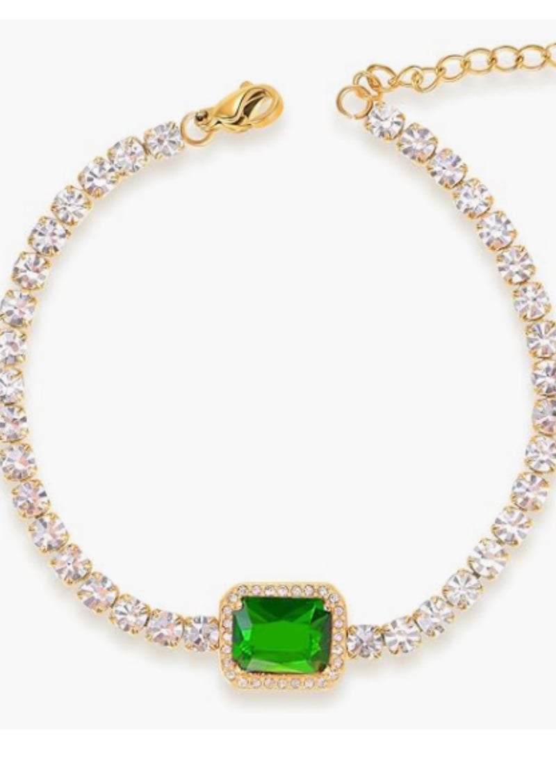 سوار الماس الكريستال الأخضر للمرأة ، سوار مطلي بالذهب 14K قابل للتعديل سوار رائع سوار سحر غير تغيير اللون الموضة الملحقات المجوهرات - Image 4