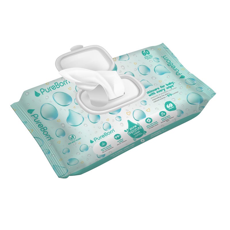 PureBorn Pure Moisture Water wipes with Prebiotic And Probiotic Complex 60 Wipes - Image 2
