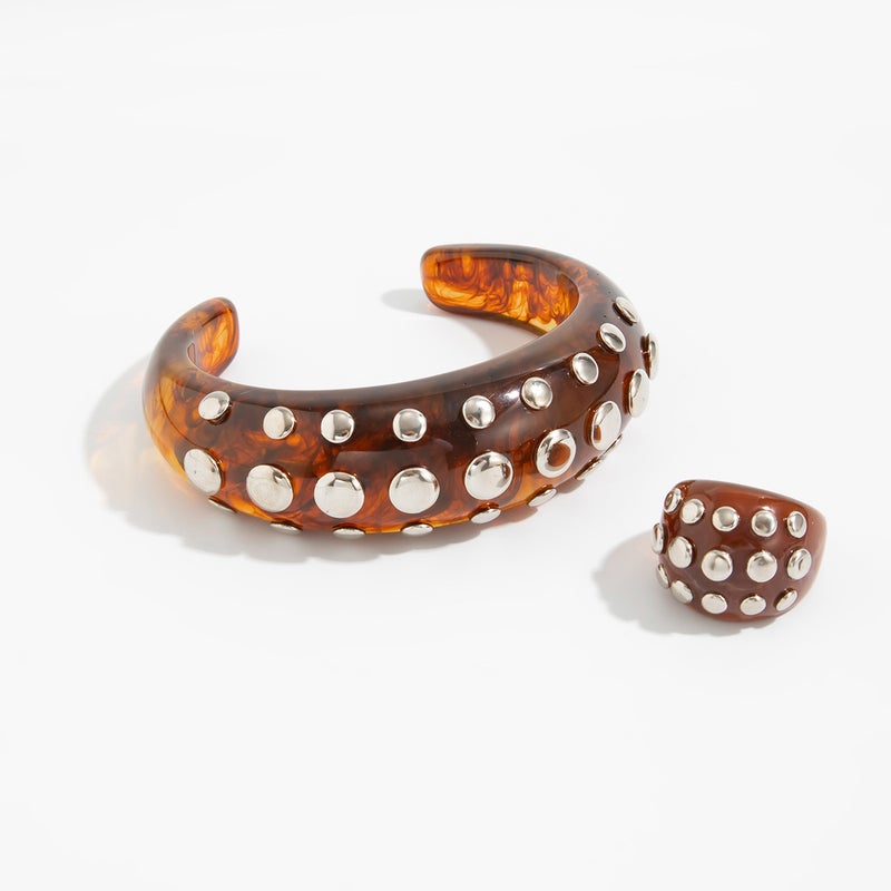 SHIXIN European and American Cross-Border Accessories: Retro Gradient Rivet Open Resin Bracelet, Fashionable Instagram-Style Diamond-Inlaid Wristband Set - Image 5