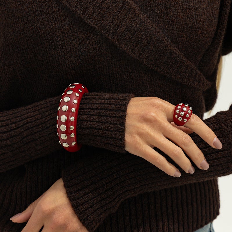 SHIXIN European and American Cross-Border Accessories: Retro Gradient Rivet Open Resin Bracelet, Fashionable Instagram-Style Diamond-Inlaid Wristband Set - Image 2