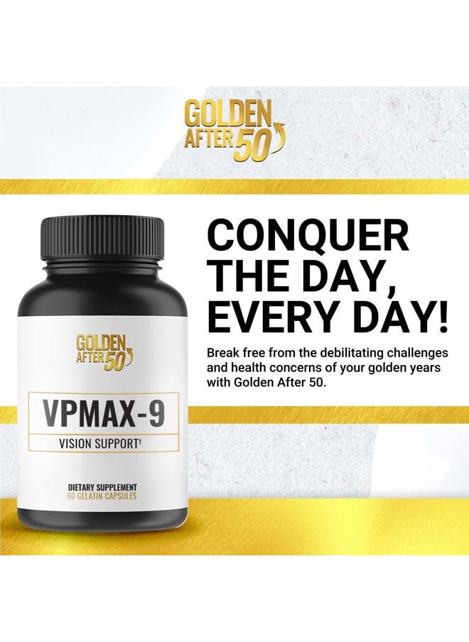 Golden After 50 VpMax-9 - Sight Care and Antioxidant Supplement with Eye Vitamins, Lutein, Lycopene and Bilberry Extract - 6 Bottles  - Image 2