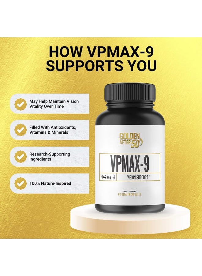 Golden After 50 VpMax-9 - Sight Care and Antioxidant Supplement with Eye Vitamins, Lutein, Lycopene and Bilberry Extract - 6 Bottles  - Image 3