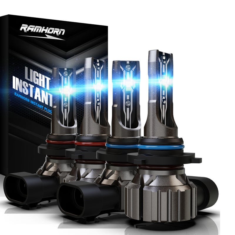 RAMHORN 9005 9006 Light Bulbs Combo 300 Brightness Upgraded 6500K Xenon White Instant Plugin Wireless Fog Light Pack of 4