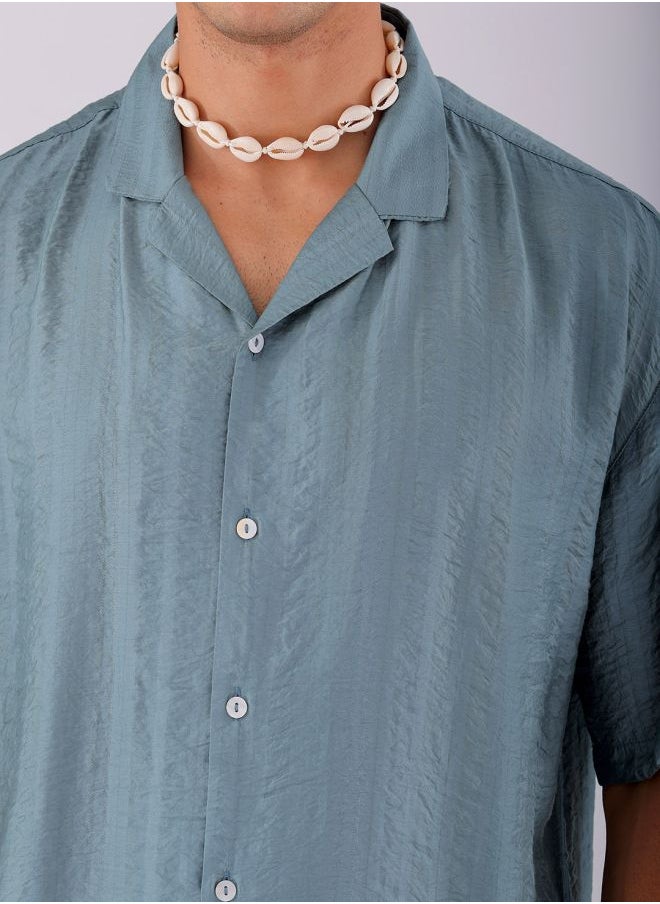 The Indian Garage Co Men Relaxed Fit Striped Half Sleeves Cuban Collar Resort Wear Shirt  - Image 5