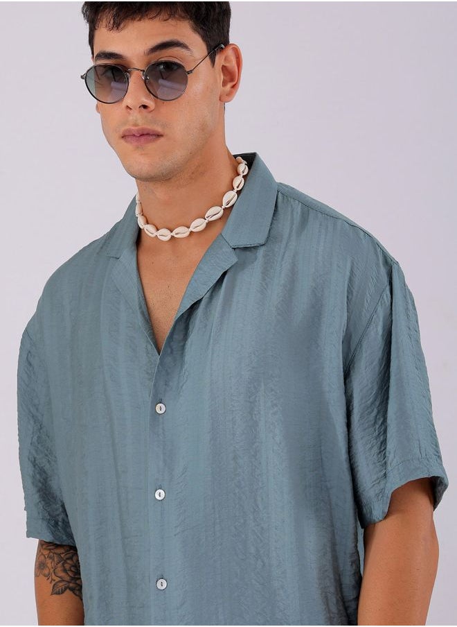 The Indian Garage Co Men Relaxed Fit Striped Half Sleeves Cuban Collar Resort Wear Shirt  - Image 1