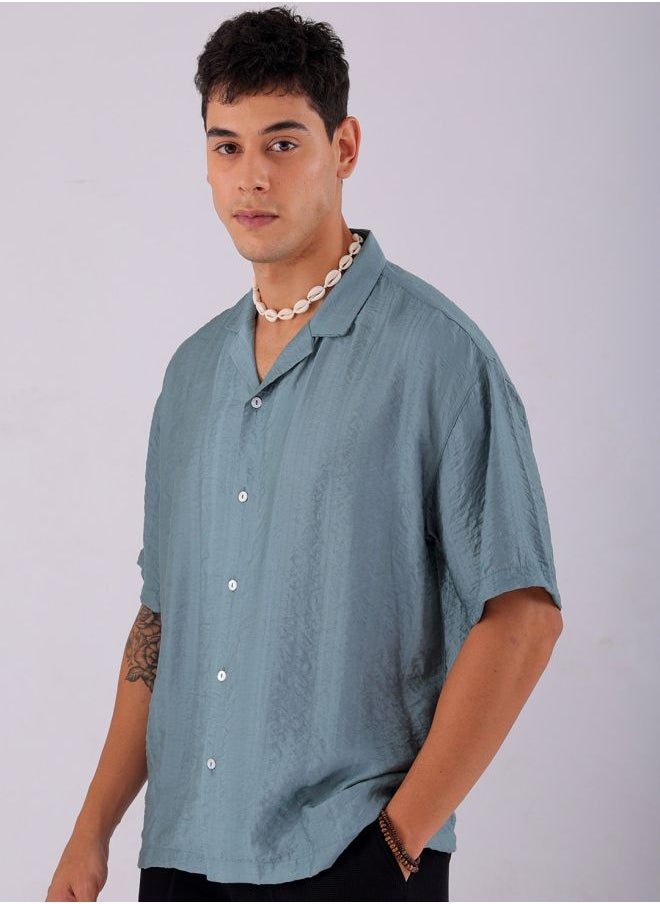 The Indian Garage Co Men Relaxed Fit Striped Half Sleeves Cuban Collar Resort Wear Shirt  - Image 3