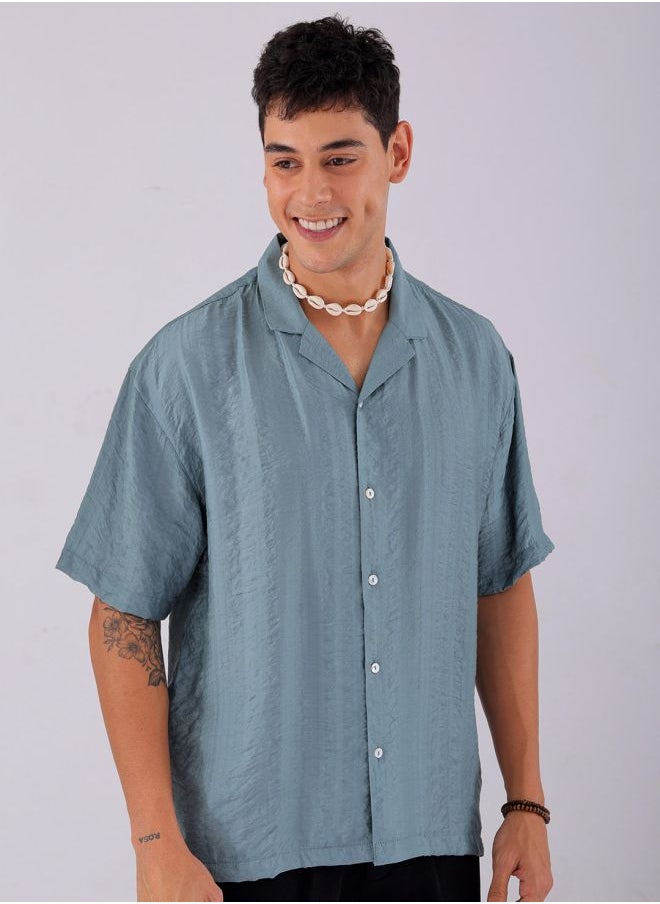 The Indian Garage Co Men Relaxed Fit Striped Half Sleeves Cuban Collar Resort Wear Shirt  - Image 4