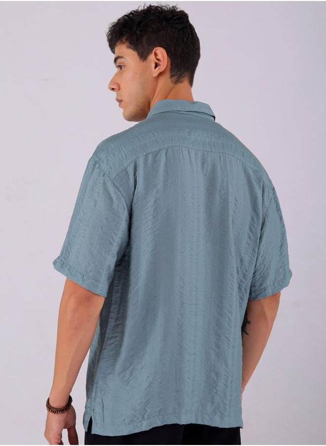 The Indian Garage Co Men Relaxed Fit Striped Half Sleeves Cuban Collar Resort Wear Shirt  - Image 2