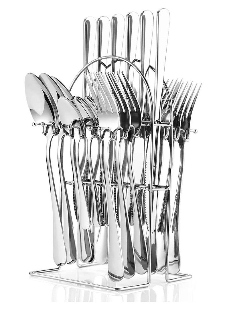 HOMESTAR 24-Piece Stainless Steel Cutlery Set with Holding Stand Silver - Image 1