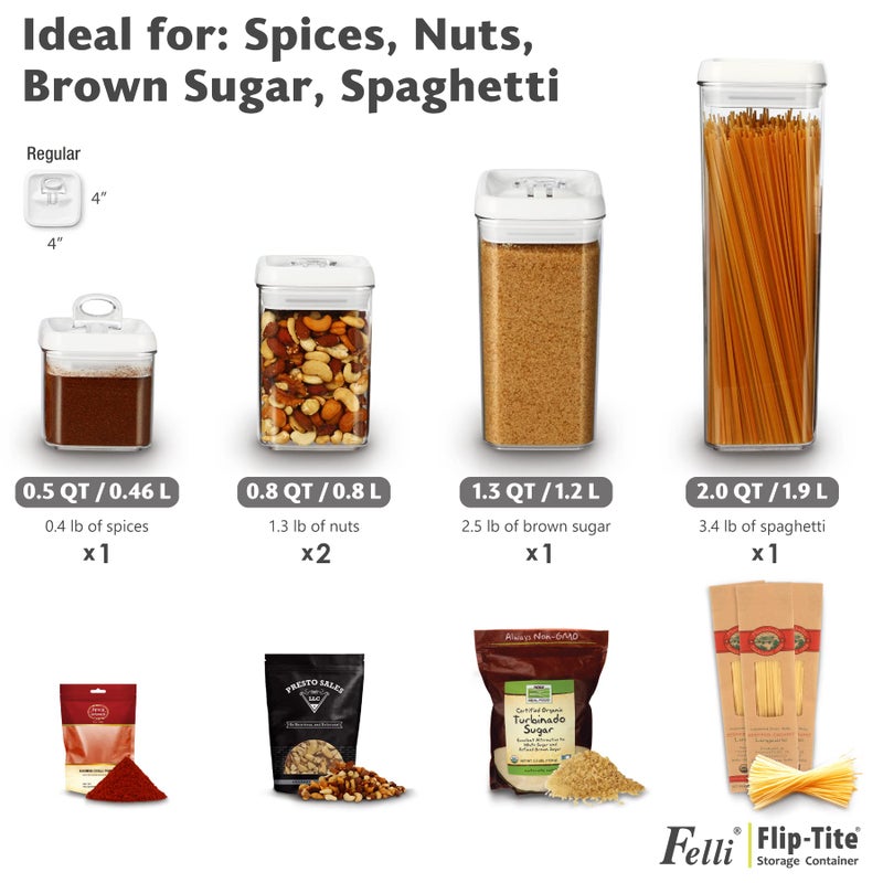 Felli Flip Tite Storage Container with Lid 4" Airtight Ring Seal Top, Stackable Acrylic Canister Jar Set for Kitchen Pantry Organizer, Food Spice Pasta Snack, Christmas Gifts for Her (5pk, Variety) - Image 3