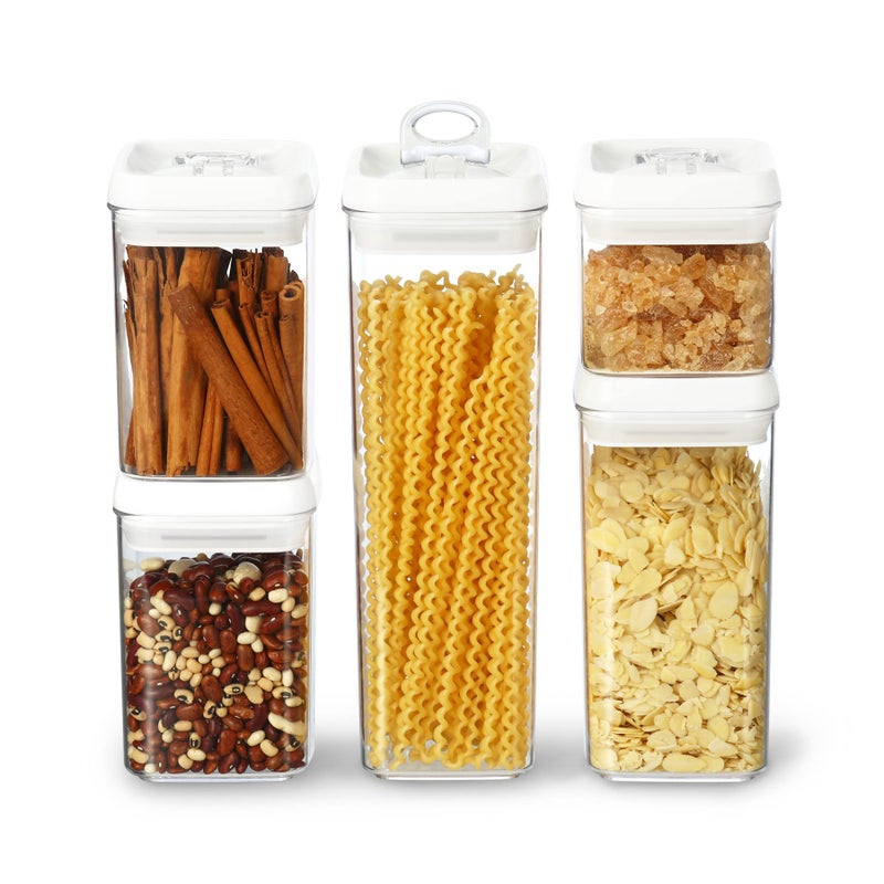 Felli Flip Tite Storage Container with Lid 4" Airtight Ring Seal Top, Stackable Acrylic Canister Jar Set for Kitchen Pantry Organizer, Food Spice Pasta Snack, Christmas Gifts for Her (5pk, Variety) - Image 1