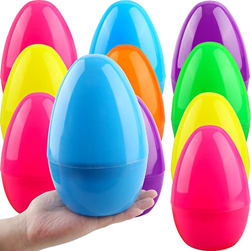 Cotiny 12 Pack 8 Inch Jumbo Easter Eggs Fillable Giant Colorful Plastic Easter Eggs Large Surprise Egg for Kids Adults Easter Hunt Party Favors Toys 6 Color - Image 1
