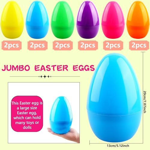 Cotiny 12 Pack 8 Inch Jumbo Easter Eggs Fillable Giant Colorful Plastic Easter Eggs Large Surprise Egg for Kids Adults Easter Hunt Party Favors Toys 6 Color - Image 5