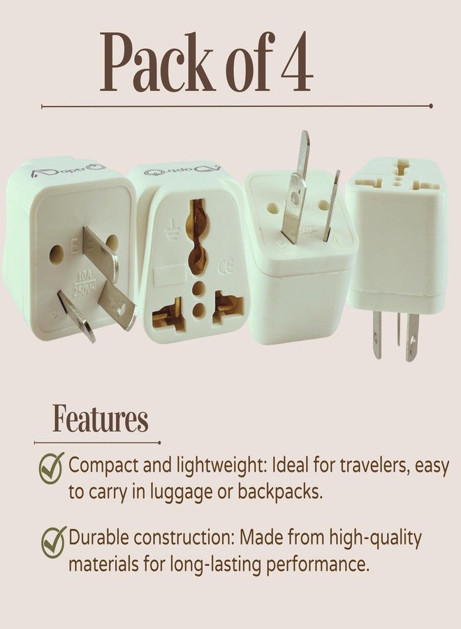 Adaptro India to Australia, New Zealand Travel Adapter for Argentina, Fiji and China & More Type I Universal Plug Convertor (Pack of 4) White - Image 2