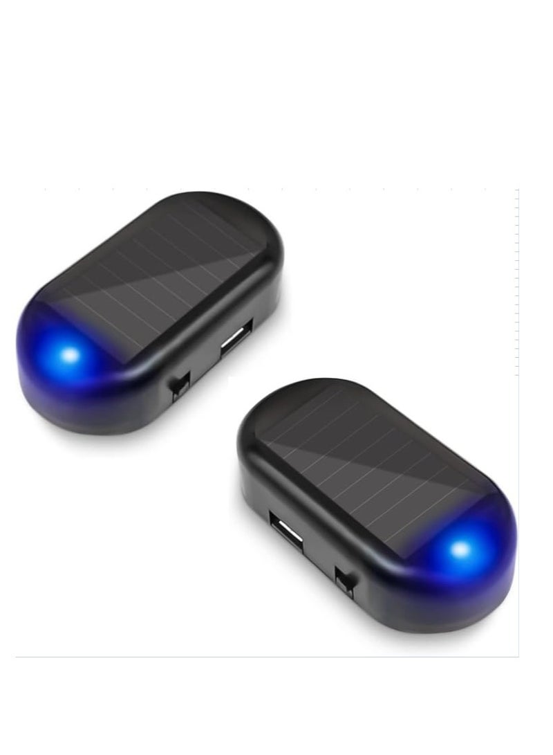 SYOSI 2 Pcs Car Solar Power Simulated Dummy Alarm， Anti-Theft LED Flashing Security Light Fake lamp， with USB Charger Port， car Security Accessories Universal for Most Cars(Blue) - Image 1