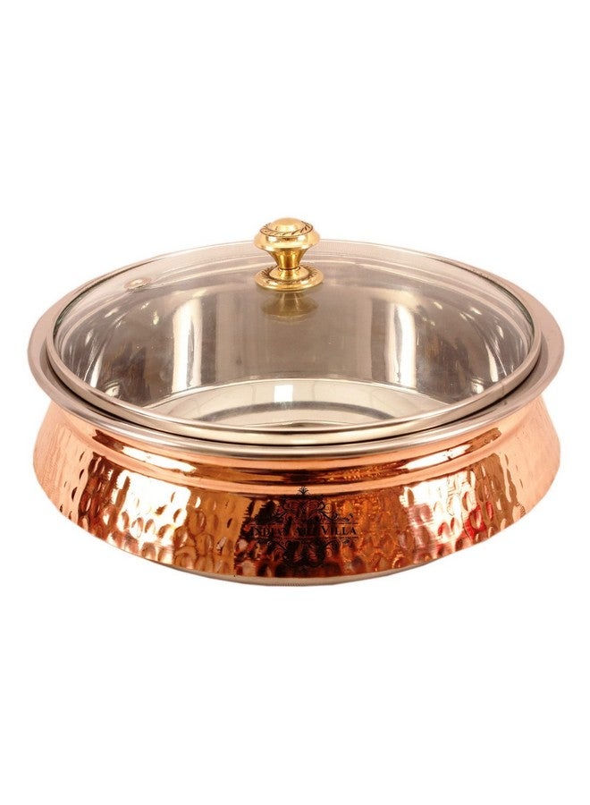 INDIAN ART VILLA Steel Copper Induction Handi Bowl with Lid, Serveware & Tableware, Home Restaurant, 2000 ML - Image 1