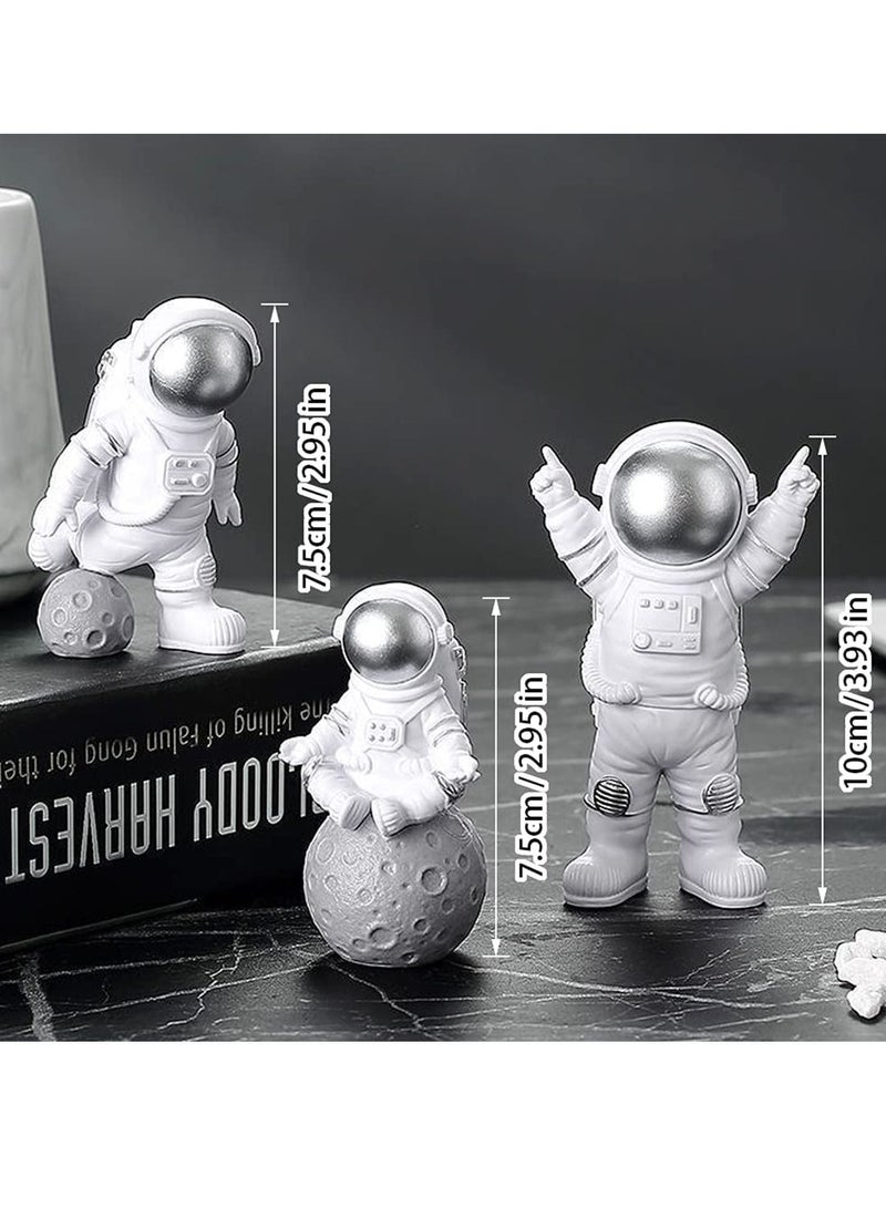 Suntown 3 Pcs Astronaut Figurines Cake Topper Outer Space Spaceman Action Figure Statue Tabletop Ornament Miniature Astronaut Figures for Outer Space Birthday Cake Decoration, Silver - Image 5