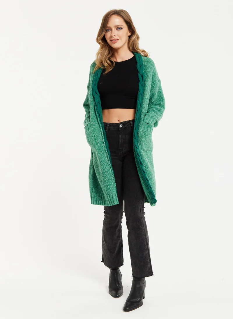 Liquorish Open-Front Green Cardigan