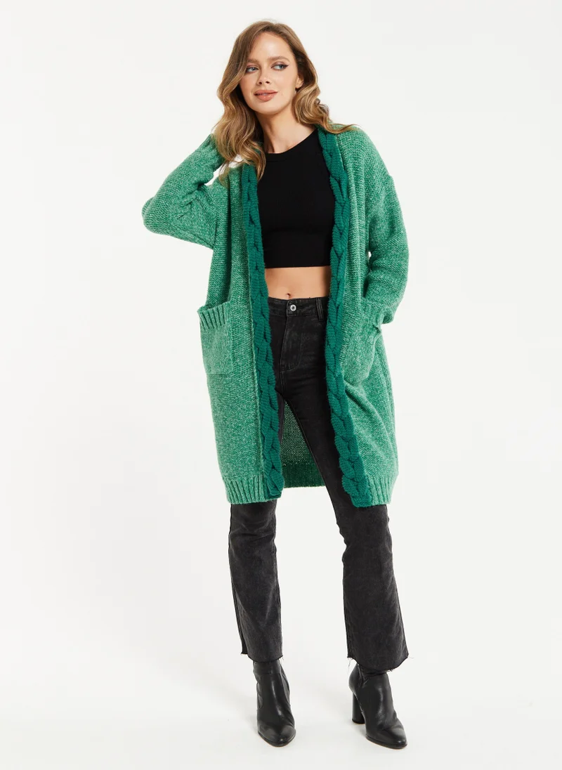 Liquorish Open-Front Green Cardigan
