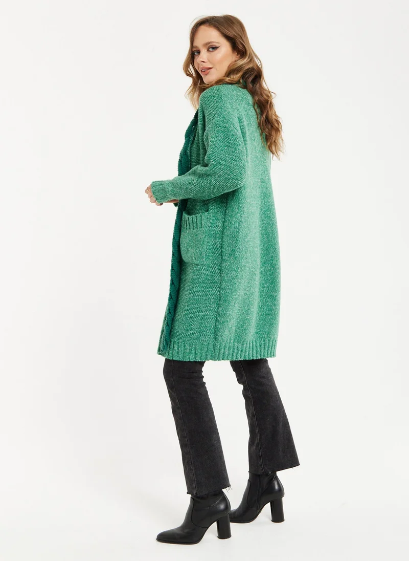 Liquorish  Open-Front Green Cardigan for Women | Best Price UAE