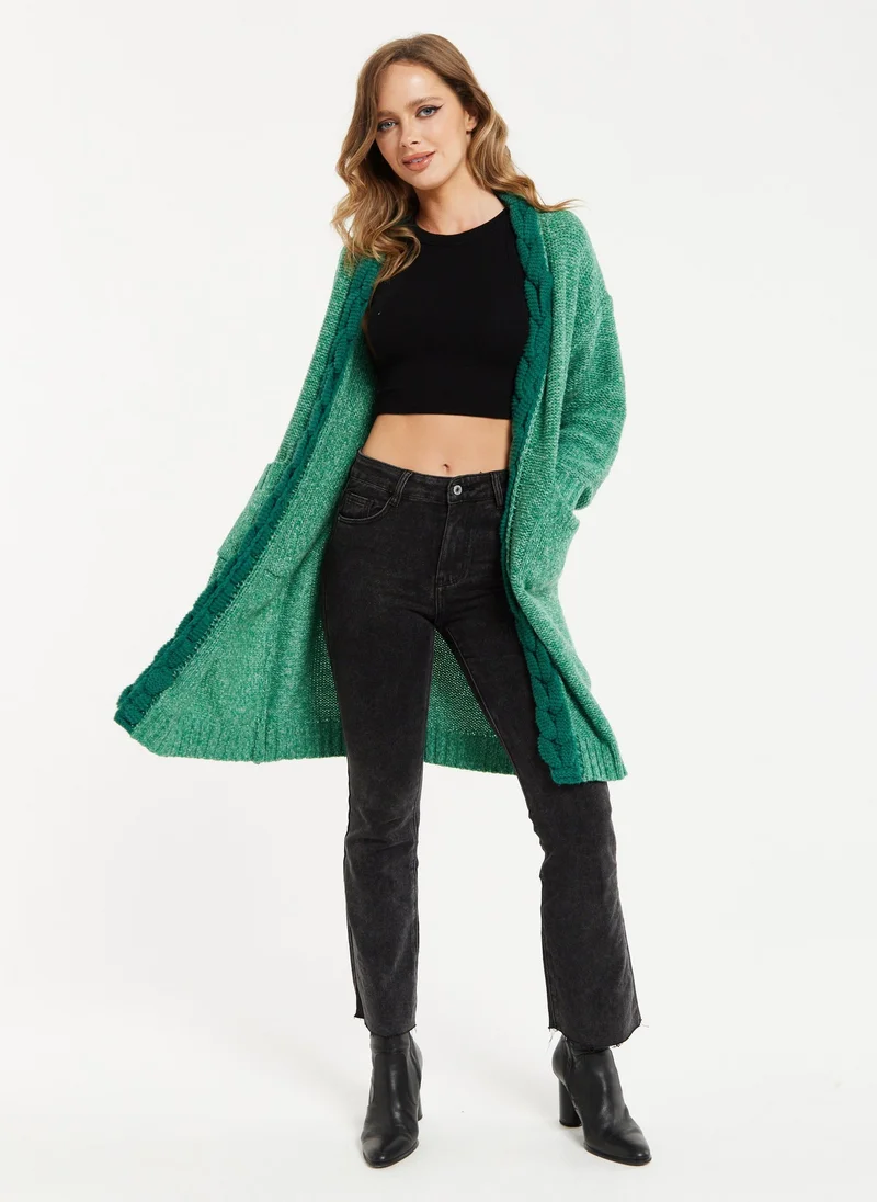Liquorish  Open-Front Green Cardigan for Women | Best Price UAE