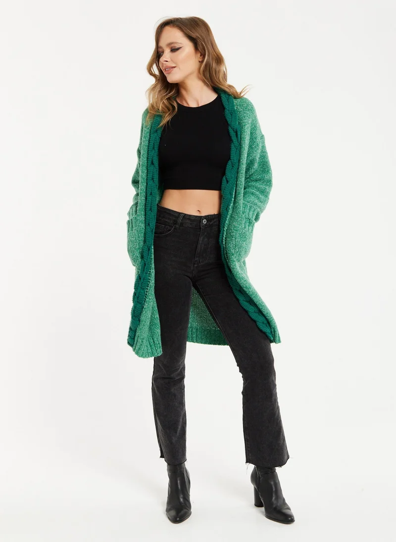 Liquorish  Open-Front Green Cardigan for Women | Best Price UAE