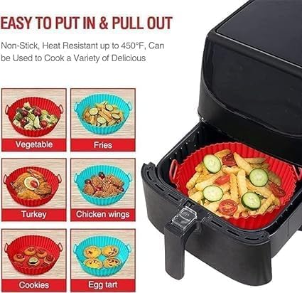MOBDESK MOBDESK 6 Pcs Heat Resistant Baking Trays Air Fryer for Oven Dishwasher Safe Round Reusable Non Stick Air Fryer Accessories Ideal for Home Silicone Coating Pot Basket for Microwave Blue Ur19183  - Image 5