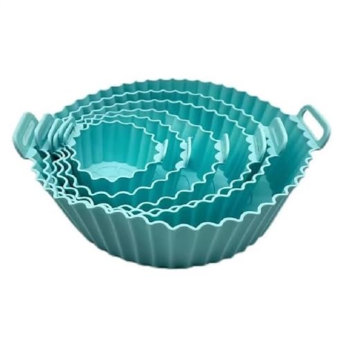 MOBDESK MOBDESK 6 Pcs Heat Resistant Baking Trays Air Fryer for Oven Dishwasher Safe Round Reusable Non Stick Air Fryer Accessories Ideal for Home Silicone Coating Pot Basket for Microwave Blue Ur19183  - Image 1