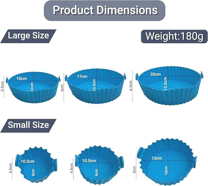 MOBDESK MOBDESK 6 Pcs Heat Resistant Baking Trays Air Fryer for Oven Dishwasher Safe Round Reusable Non Stick Air Fryer Accessories Ideal for Home Silicone Coating Pot Basket for Microwave Blue Ur19183  - Image 3