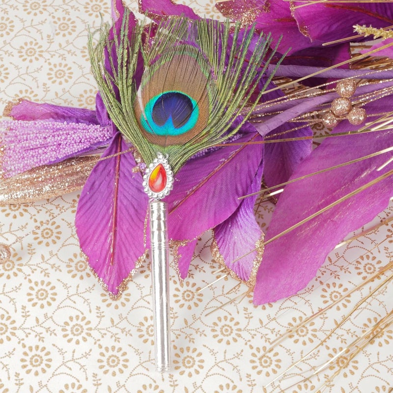 DHRUVS COLLECTION DHRUVS COLLECTION Silver Coated Peacock FeatherHand FanMore Pankh for Home Decoration Pooja Gift Purpose Donation Pack of 1 Big Size - Image 4