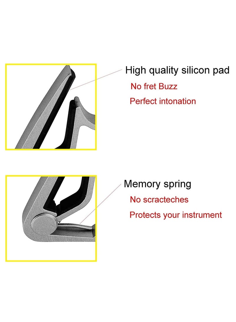 Rubik Guitar Capo Rubik Aluminum Alloy Guitar Capo Clamp for 6-String Acoustic Classic and Electric Guitar (Silver)  - Image 3