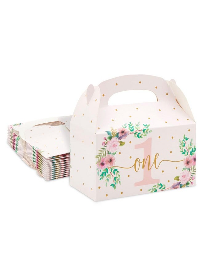 Blue Panda - 24 Pack Pink Floral Gift Boxes For 1St Birthday Party Favors Goodie Gable Box For Kids (6.2 X 3.6 X 3.3 In) - Image 1