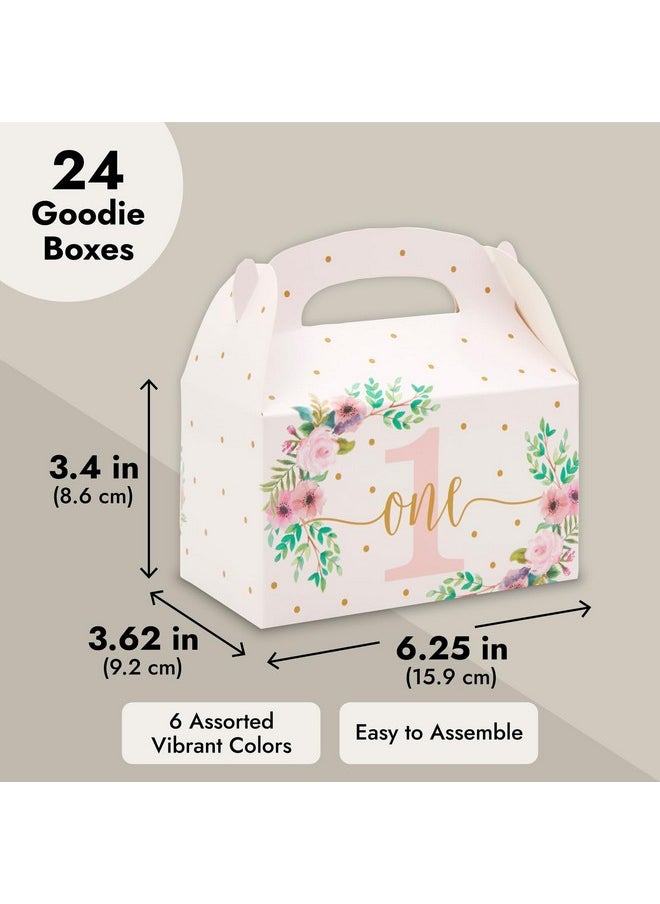 Blue Panda - 24 Pack Pink Floral Gift Boxes For 1St Birthday Party Favors Goodie Gable Box For Kids (6.2 X 3.6 X 3.3 In) - Image 1