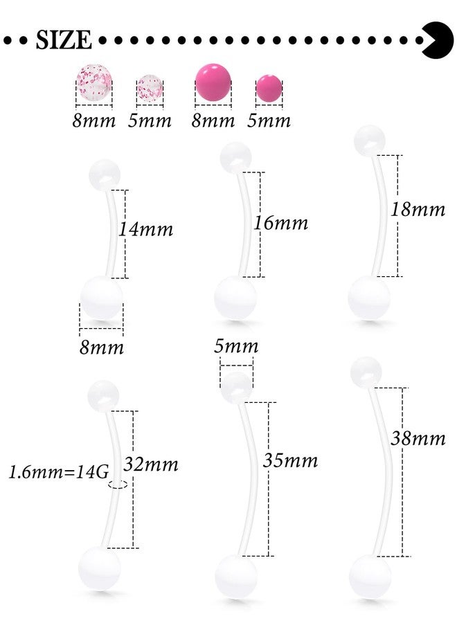 Hoeudjo Pregnancy Belly Rings Maternity Belly Button Rings Plastic Long Bar Navel Ring for Maternity Sport Pregnant Women Different Length 14/16/18/32/35/38mm Glitter Ball - Image 2
