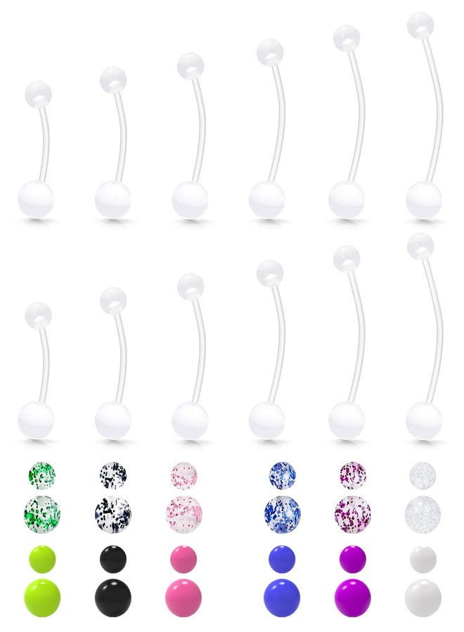Hoeudjo Pregnancy Belly Rings Maternity Belly Button Rings Plastic Long Bar Navel Ring for Maternity Sport Pregnant Women Different Length 14/16/18/32/35/38mm Glitter Ball - Image 1