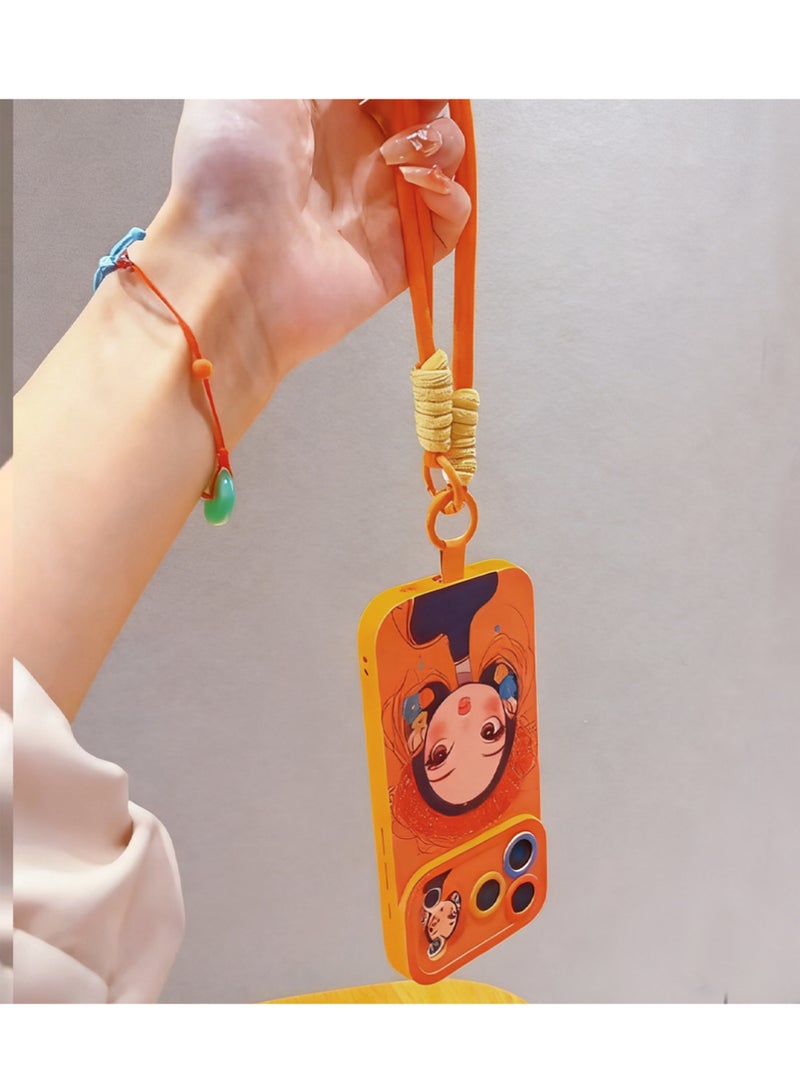 X-level iPhone 17 Pro Max Cover Case, Stylish Painting with Lanyard Wrist Strap Women Girl IPhone Case Anti-Yellow & Anti-Scratch, Ultra Slim, for iPhone 17 Pro Max (Orange) - Image 4