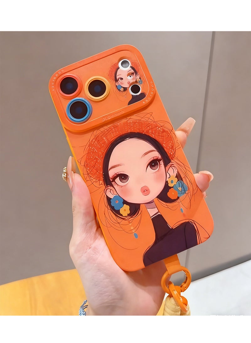 X-level iPhone 17 Pro Max Cover Case, Stylish Painting with Lanyard Wrist Strap Women Girl IPhone Case Anti-Yellow & Anti-Scratch, Ultra Slim, for iPhone 17 Pro Max (Orange) - Image 3