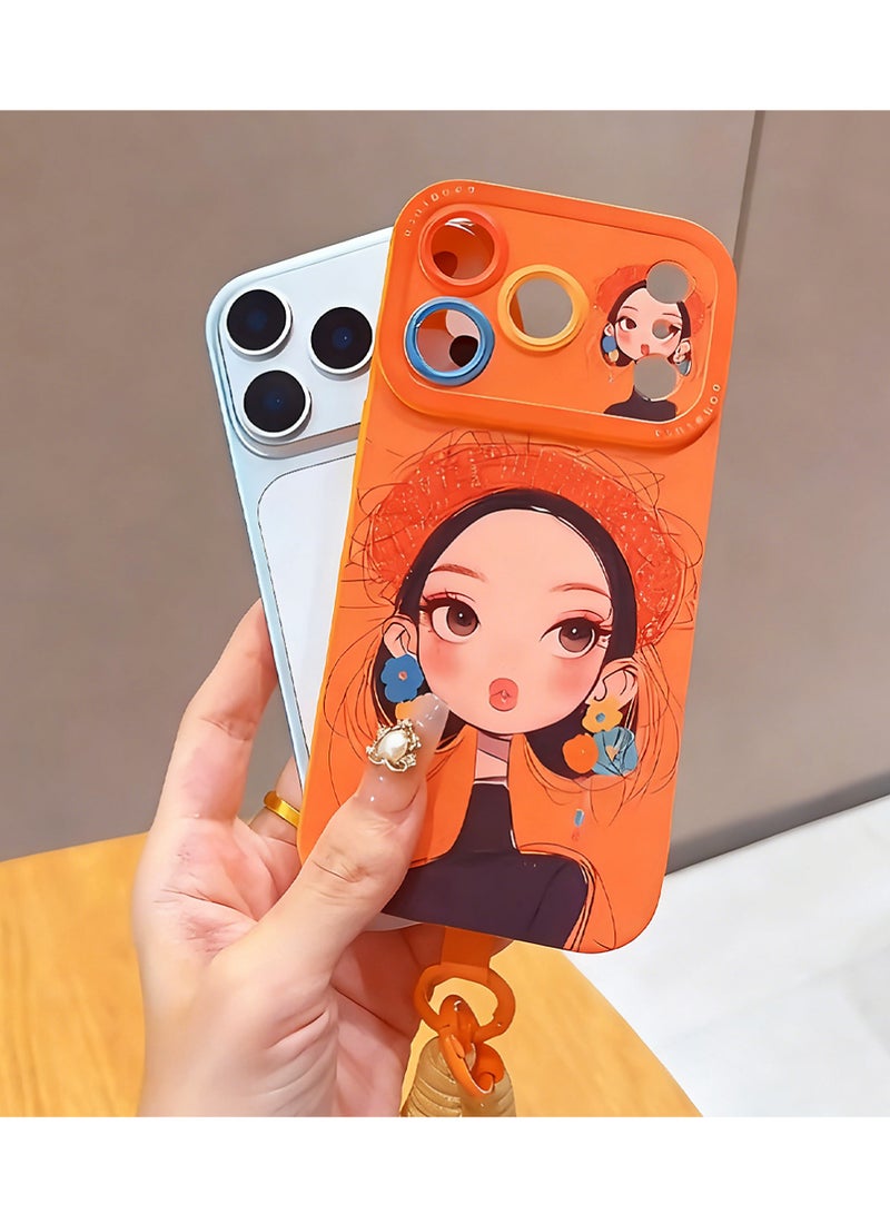 X-level iPhone 17 Pro Max Cover Case, Stylish Painting with Lanyard Wrist Strap Women Girl IPhone Case Anti-Yellow & Anti-Scratch, Ultra Slim, for iPhone 17 Pro Max (Orange) - Image 2