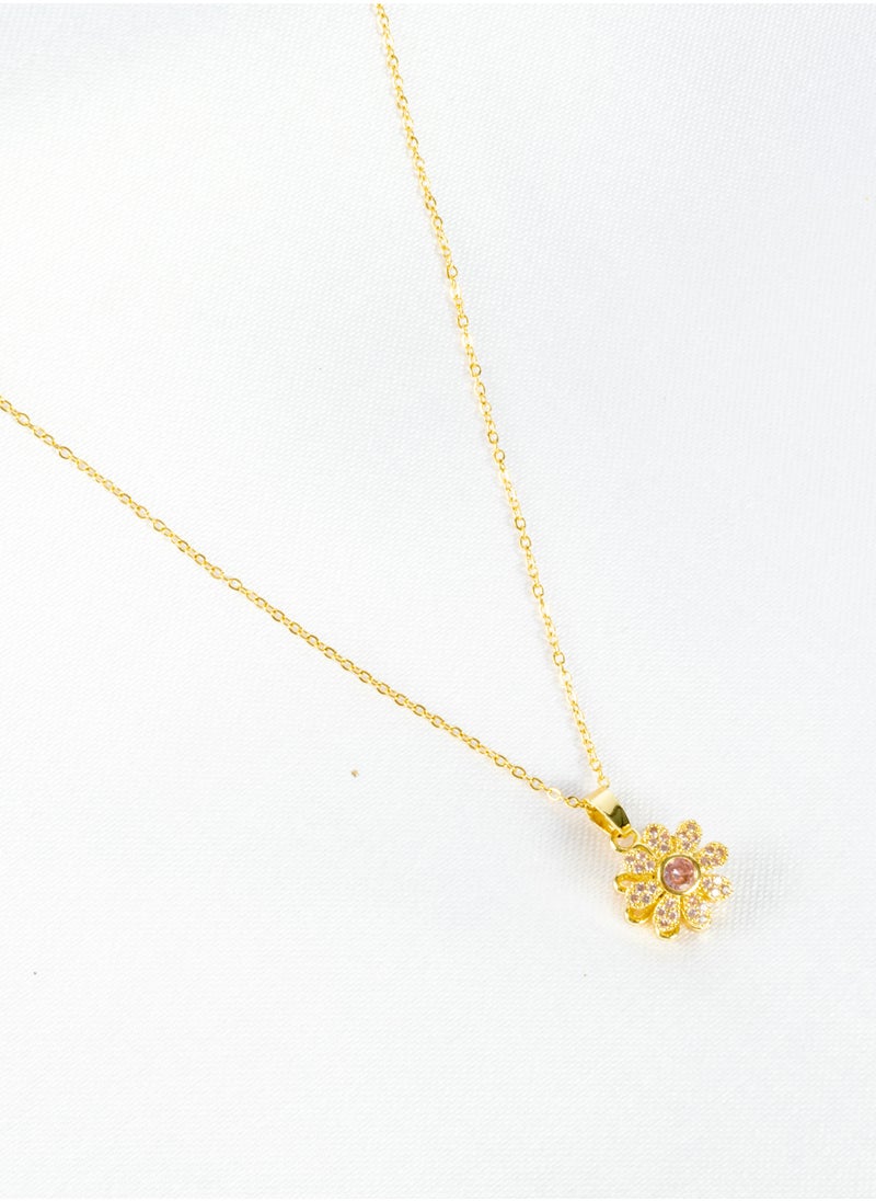 The Black Pearl Accessories - Stainless Steel Necklace Gold with a Pink Zirconic Flower - Image 1