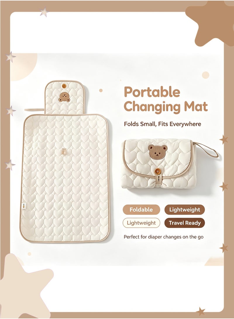 insular Portable Baby Changing Pad, 70×50 cm Foldable Diaper Changing Mat with Cute Bear Pattern, Lightweight Travel Changing Station for On-the-Go, Easy-Clean Multi-Purpose Mat for Home, Car, Stroller (Bear) - Image 2