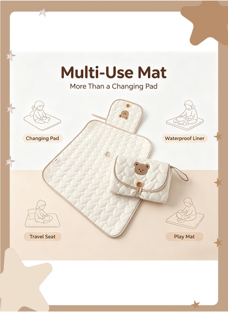 insular Portable Baby Changing Pad, 70×50 cm Foldable Diaper Changing Mat with Cute Bear Pattern, Lightweight Travel Changing Station for On-the-Go, Easy-Clean Multi-Purpose Mat for Home, Car, Stroller (Bear) - Image 3