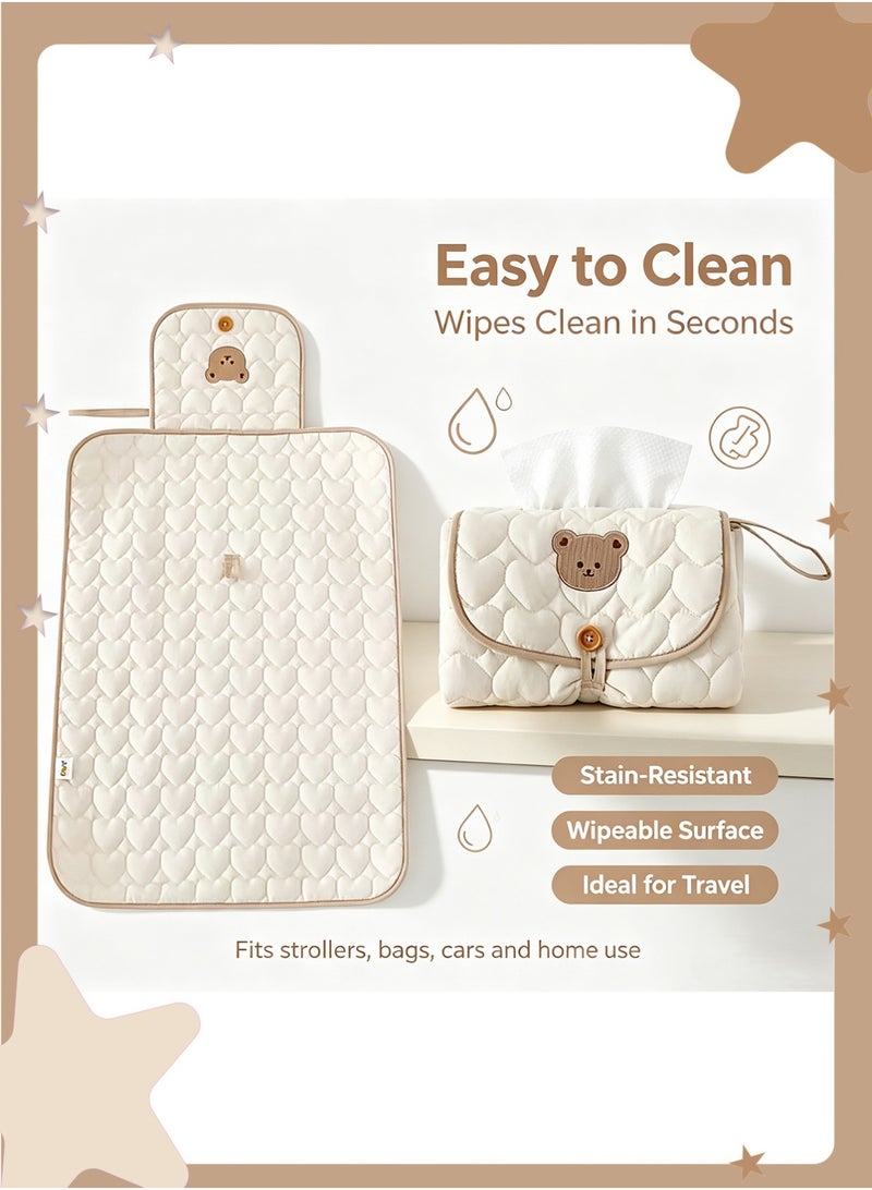 insular Portable Baby Changing Pad, 70×50 cm Foldable Diaper Changing Mat with Cute Bear Pattern, Lightweight Travel Changing Station for On-the-Go, Easy-Clean Multi-Purpose Mat for Home, Car, Stroller (Bear) - Image 4