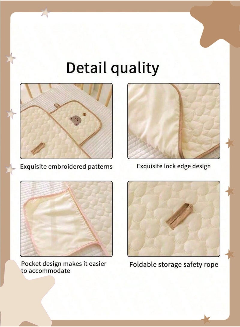 insular Portable Baby Changing Pad, 70×50 cm Foldable Diaper Changing Mat with Cute Bear Pattern, Lightweight Travel Changing Station for On-the-Go, Easy-Clean Multi-Purpose Mat for Home, Car, Stroller (Bear) - Image 5