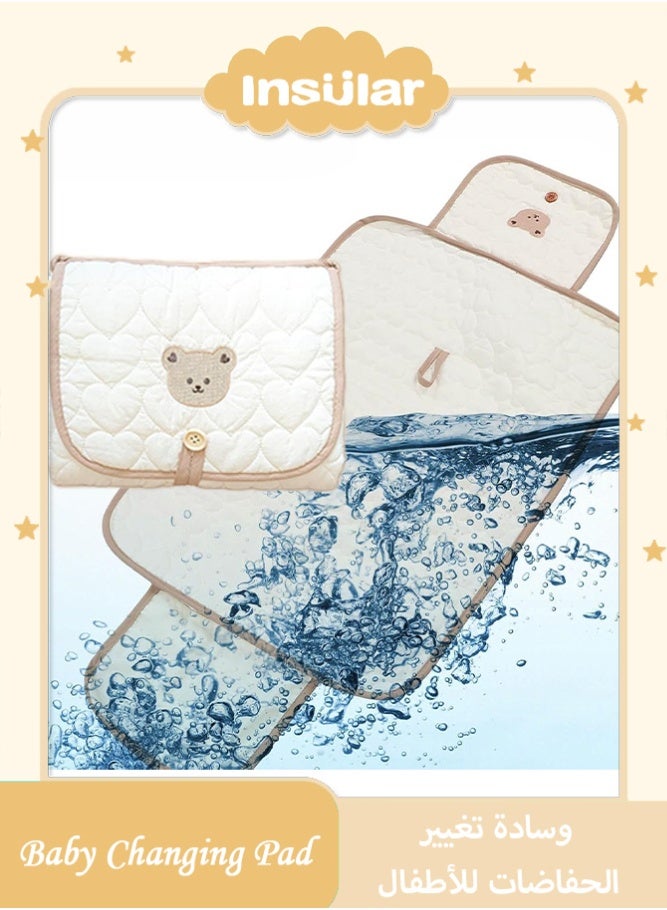 insular Portable Baby Changing Pad, 70×50 cm Foldable Diaper Changing Mat with Cute Bear Pattern, Lightweight Travel Changing Station for On-the-Go, Easy-Clean Multi-Purpose Mat for Home, Car, Stroller (Bear) - Image 1