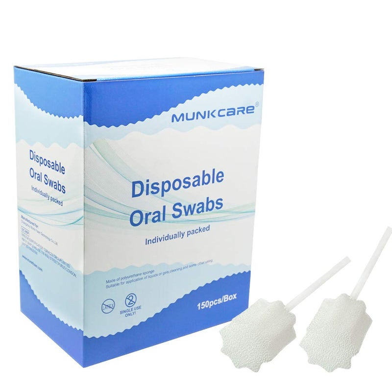 MUNKCARE Oral Mouth Swabs Sponge- Untreated and Unflavored for Baby & Elderly Oral Cleaning White 150 Counts - Image 1
