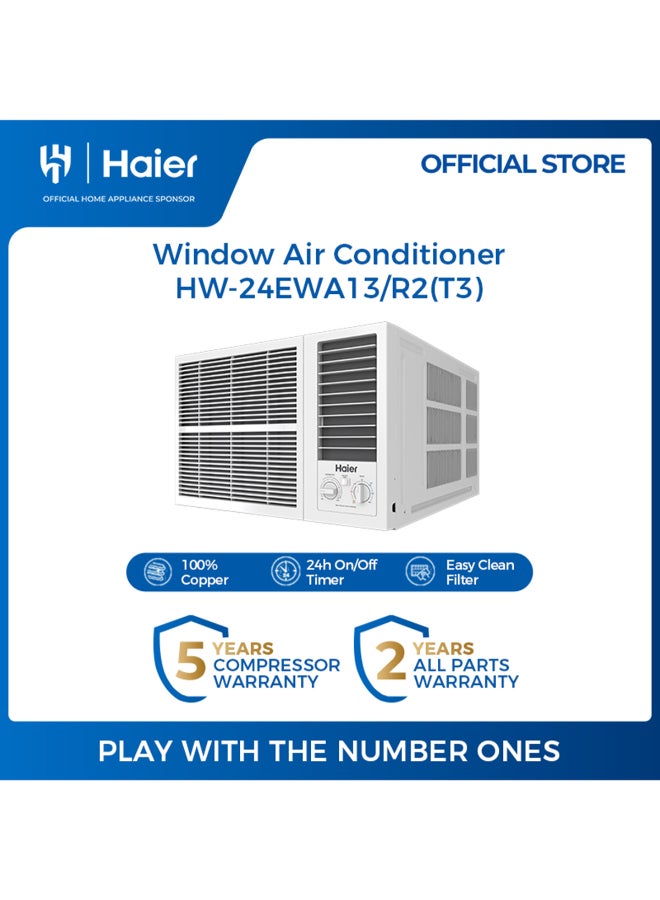 جهاز تكييف هواء شباك بارد وساخن طراز 21500 BTU 6300 W HW-24EWA13/R2(T3) أبيض/ أسود